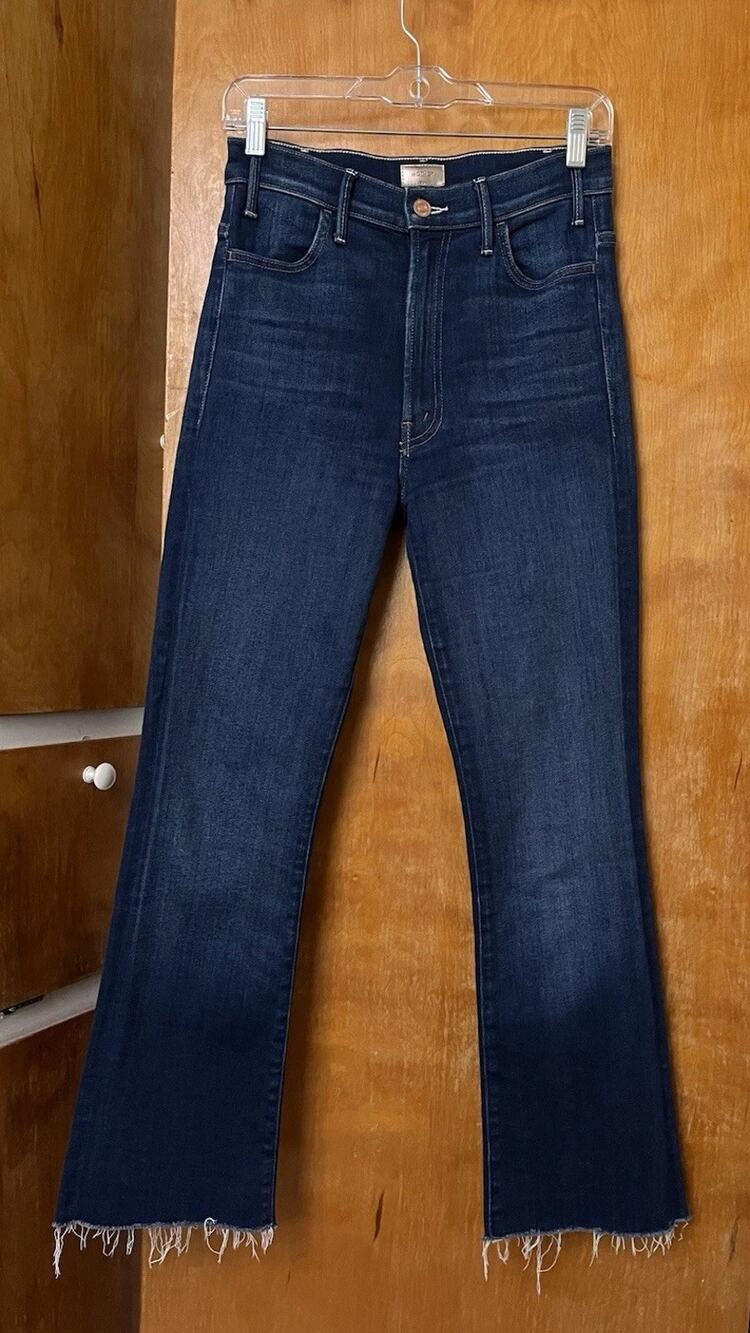 Mother The Hustler Ankle Fray Jeans Home Movies High Waist Rise Raw Hem Size 27